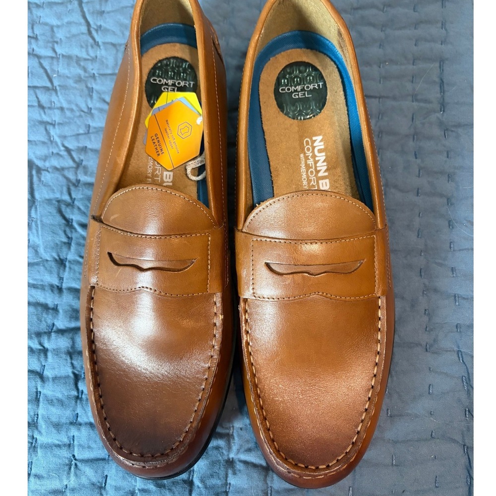 NWT Nunn Bush Mens Tan Leather Penny Loafers Comfort Gel Memory 12 Old Money